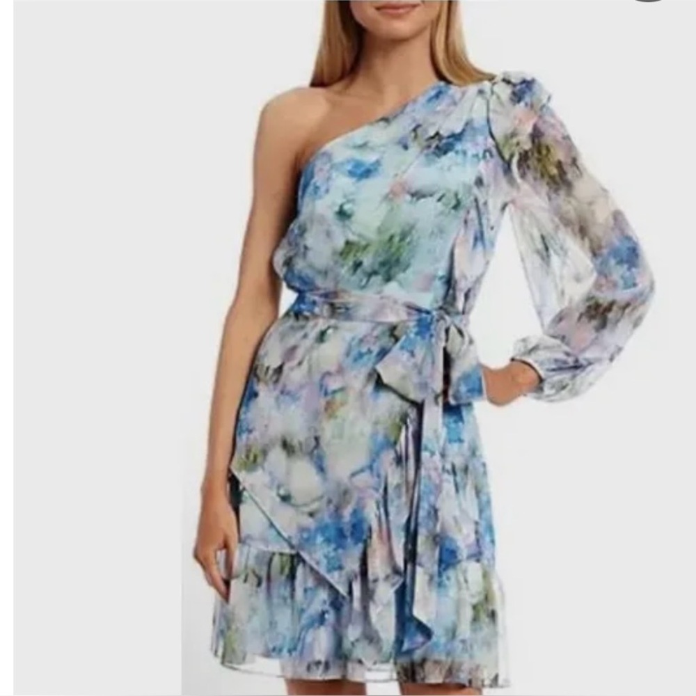 Alex Marie One-Shoulder Blue and Pink Dress